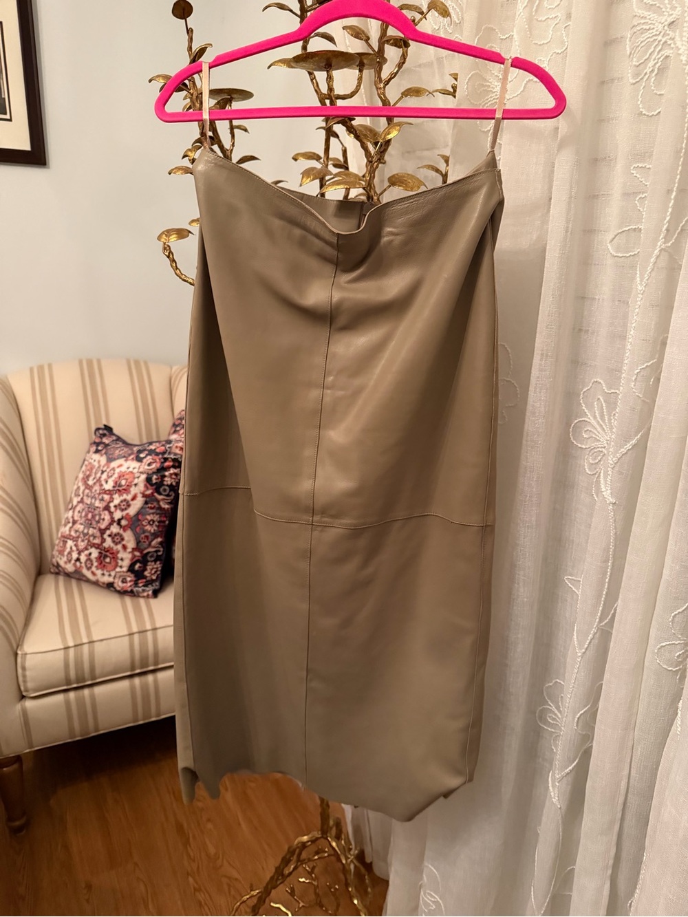 Vince Olive Taupe Faux Leather Pencil Skirt